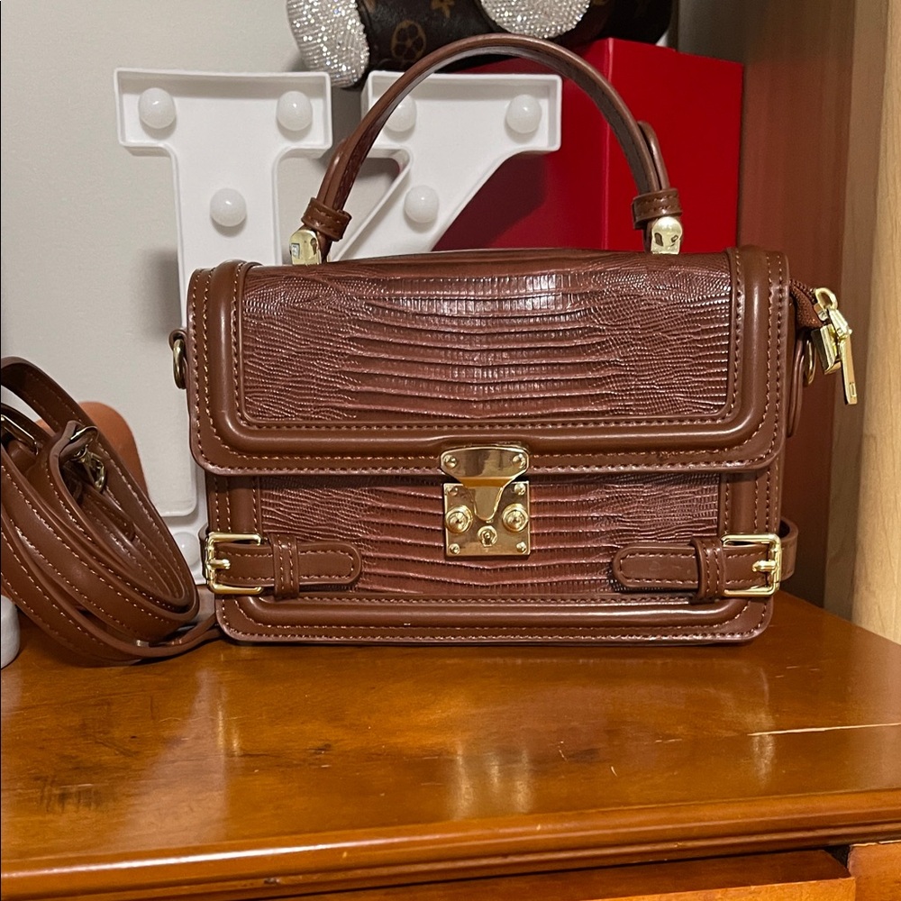 Elegant Brown Small PU Leather Handbag ( preloved)